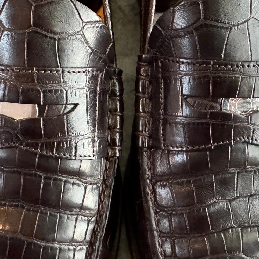 HERMES Crocodile Brown Alligator Leather Penny Loafer Shoes 10 US 43 Euro 9 UK - Picture 8 of 16
